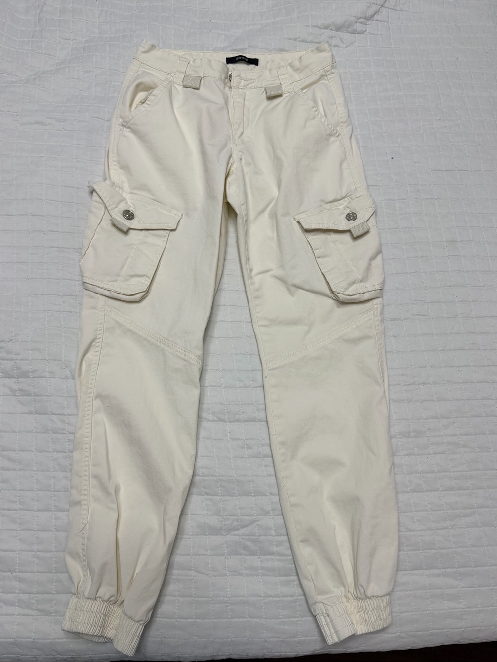 Forever 21 White Cargo Jogger Pants XS Y2K Utility Style
